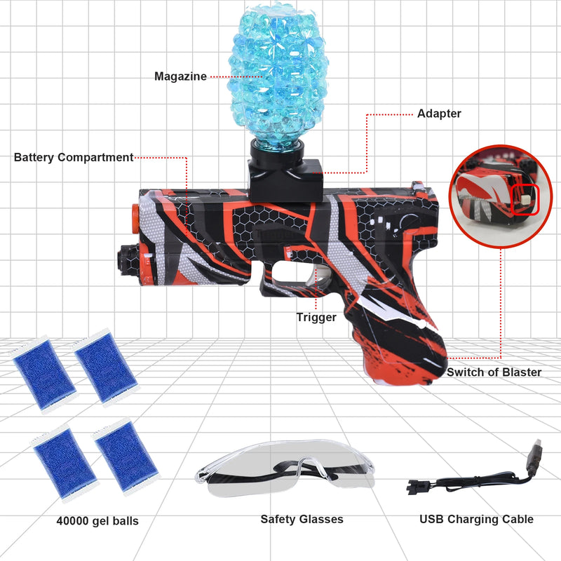 Pistola elétrica Gel Balls Blaster, pistola automática Splatter Ball, contas de água, para para crianças e adultos, 40000 c